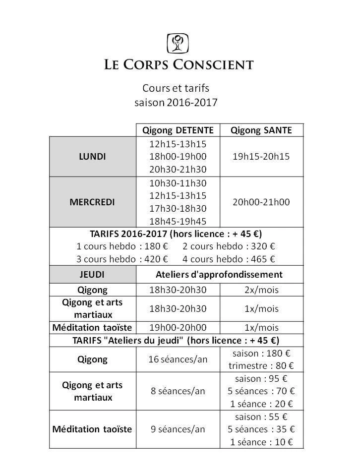 Cours de la saison 2016-2017