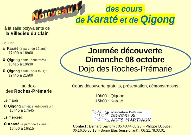 Qigong &amp; Karaté à la Villedieu du Clian et aux Roches-Prémarie