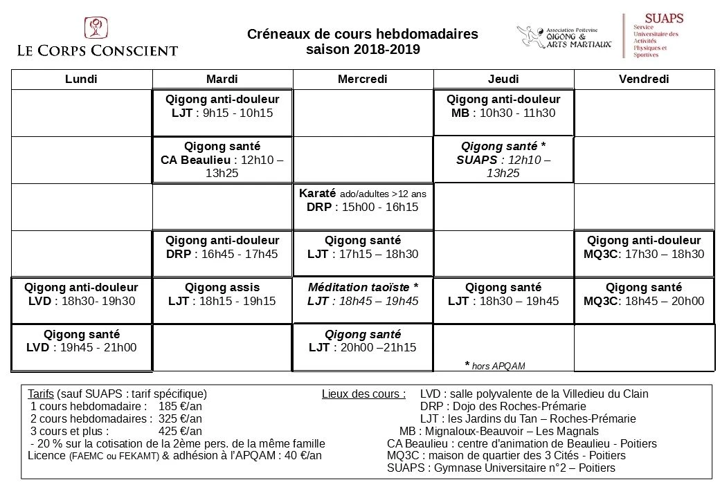 planning des cours réactualisé au 23/08/2018