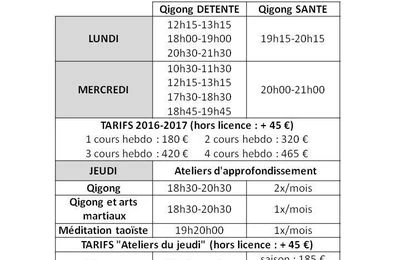 Cours de la saison 2016-2017