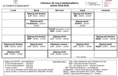 APQAM / LCC prévisionnel des cours de la saison 2018 – 2019